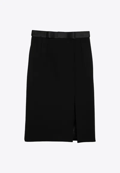 Shop Dolce & Gabbana Bow-belt Wool-blend Knee-length Skirt In Black