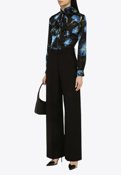 Shop Dolce & Gabbana Bow-tie Bluebell Silk Shirt In Black