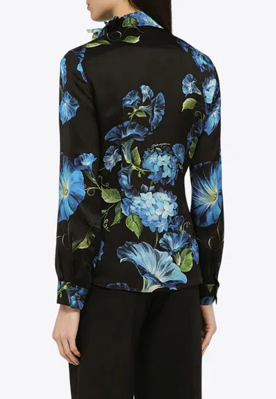 Shop Dolce & Gabbana Bow-tie Bluebell Silk Shirt In Black