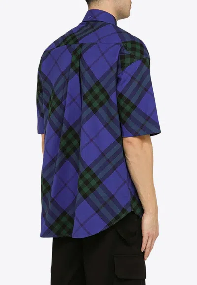 Shop Burberry Button-down Checked Shirt In Blue
