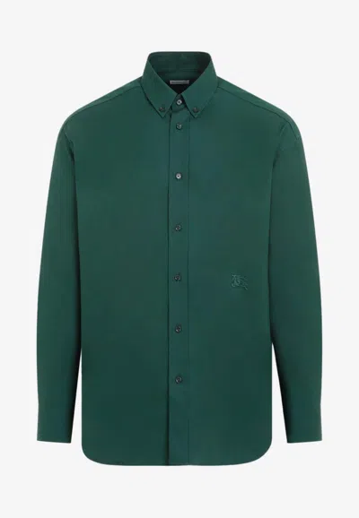 Shop Burberry Button-down Long-sleeved Shirt In Green