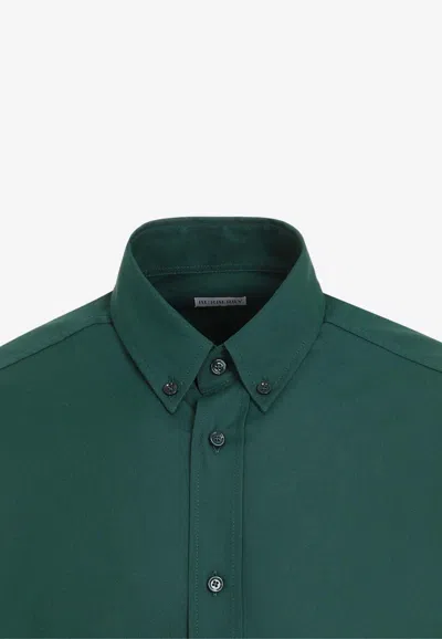 Shop Burberry Button-down Long-sleeved Shirt In Green