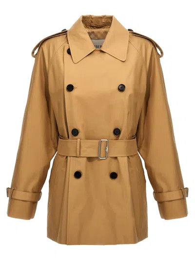 Shop Burberry Double-breasted Short Trench Coat In Beige