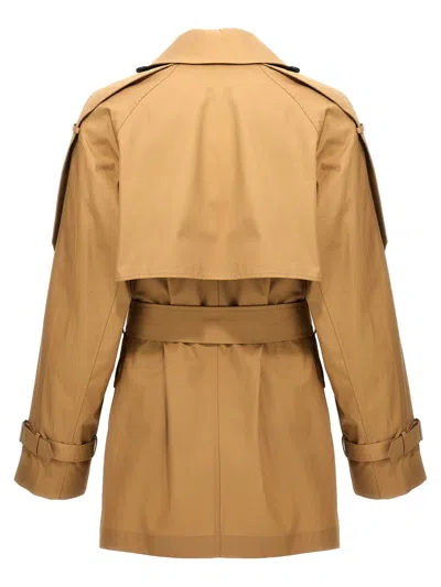 Shop Burberry Double-breasted Short Trench Coat In Beige