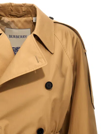 Shop Burberry Double-breasted Short Trench Coat In Beige