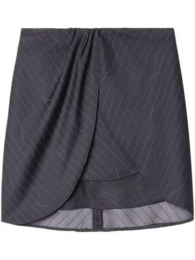 Shop Off-white Draped Pinstripe Mini Skirt In Grey