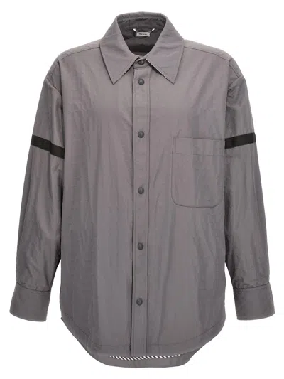 Shop Thom Browne 'snap Front' Overshirt In Gray