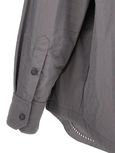 Thom Browne 'contrast Stripe Detail Snap Front Overshirt' In Gray