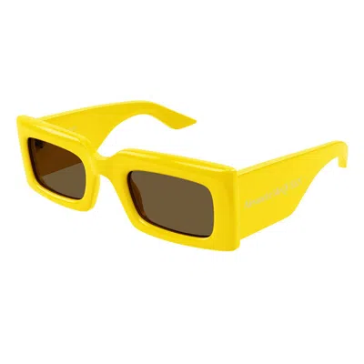 Alexander Mcqueen Brown Rectangular Ladies Sunglasses Am0433s 004 50 In Yellow
