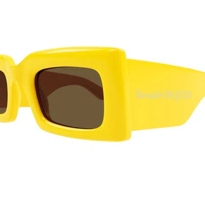 Alexander Mcqueen Brown Rectangular Ladies Sunglasses Am0433s 004 50 In Yellow