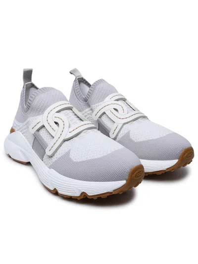 Shop Tod's White And Gray Tech Fabric Sneakers In Grey