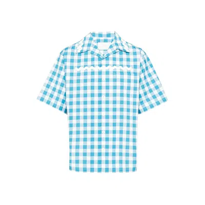 Shop Prada Checked Cotton Shirt In Blue