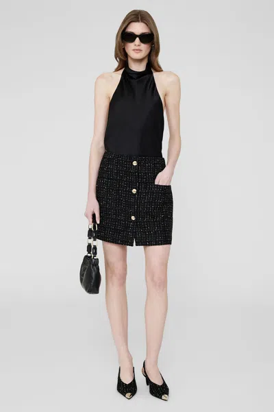 Shop Anine Bing Mateo Skirt In Black And White Tweed