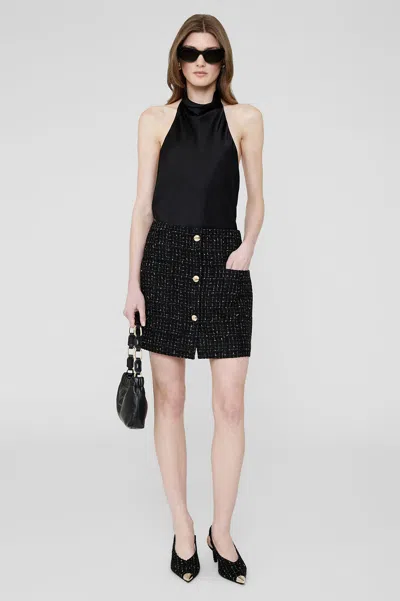 Anine Bing Mateo Skirt In Black And White Tweed In Black