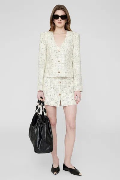 Shop Anine Bing Mateo Skirt In Cream And Black Tweed