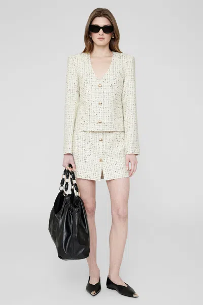 Anine Bing Mateo Skirt In Cream And Black Tweed In Cream
