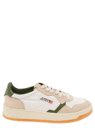 Shop Autry 'medalist Canvas' Multicolor Low Top Sneakers With Suede Insert In Canvas Man In White
