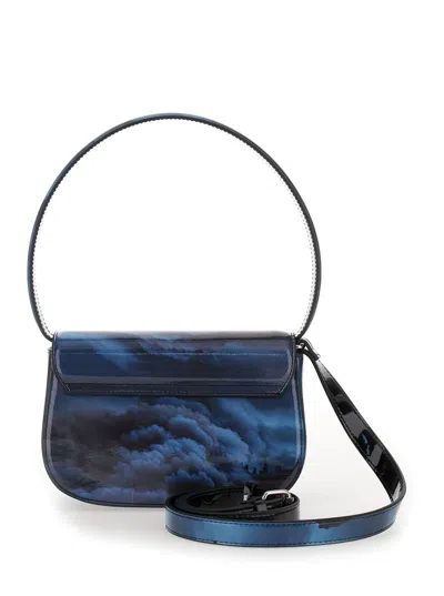 Shop Diesel '1dr' Blue And Orange Shoulder Bag With Front Metallic Oval D Logo In Techno Fabric Woman In Black