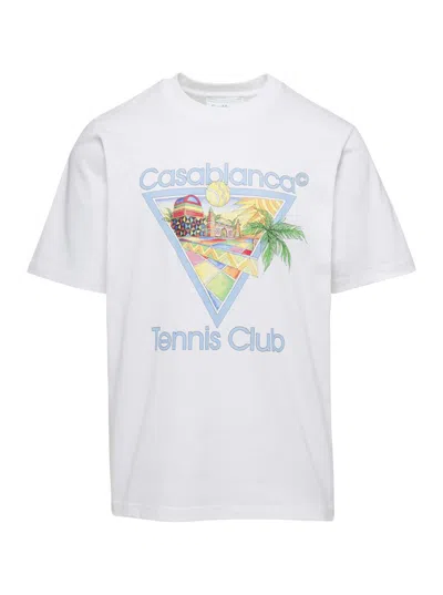 Shop Casablanca White T-shirt With "tennis Club" Print In Cotton Man