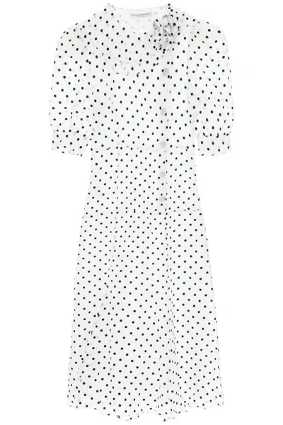 Shop Alessandra Rich "silk Organza Midi Dress With Polka In White
