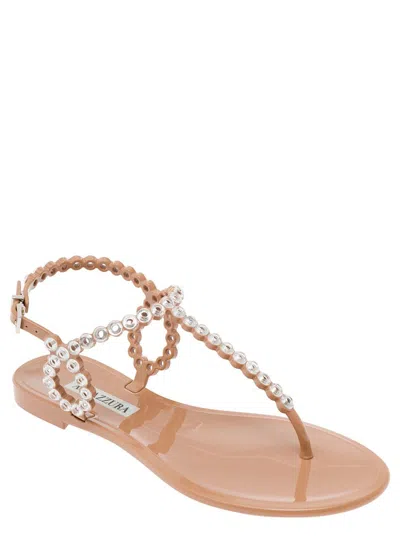 Shop Aquazzura Almost Bare Crystal Jelly Sandal Flat In Pink