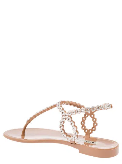 Shop Aquazzura Almost Bare Crystal Jelly Sandal Flat In Pink