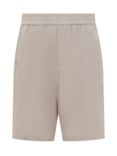 Shop Ami Alexandre Mattiussi Cotton Bermuda Shorts With Logo In Beige