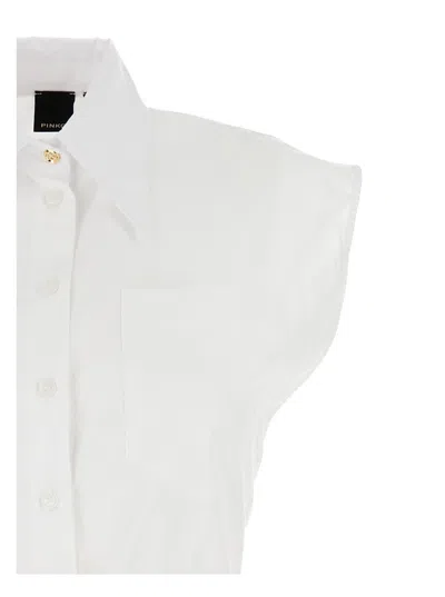 Shop Pinko White Popeline Mini-dress With Love-bird Belt In Cotton Woman
