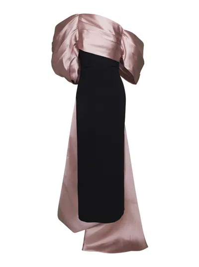 Shop Solace London Black And Pink Maxi Dress In Twill And Woven Crepe Woman