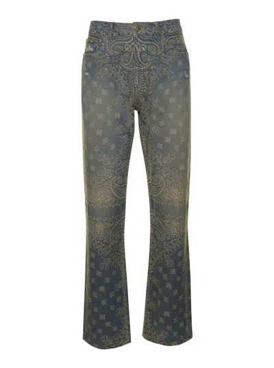 Shop Amiri Blue And Brown Jeans Bandana Jacquard In Denim Man
