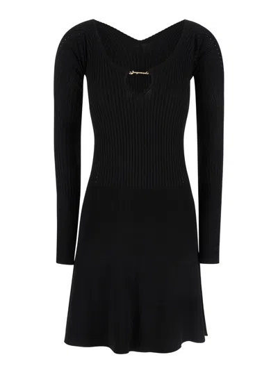 Shop Jacquemus Black 'la Mini Robe Pralu' Mini Dress In Viscose Woman
