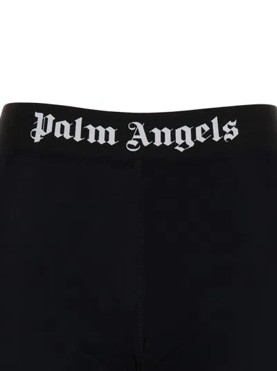 Shop Palm Angels Black Cropped Leggings With Logo Waistband In Technical Fabric Woman