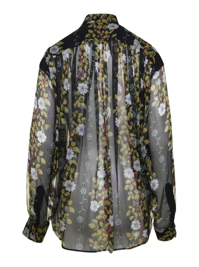 Shop Etro Black Semi-sheer Floral Print Blouse In Silk Woman