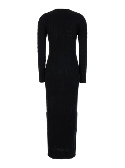 Shop Brunello Cucinelli Black Sequin Embellished Cable Knit Dress In Cotton Blend Woman