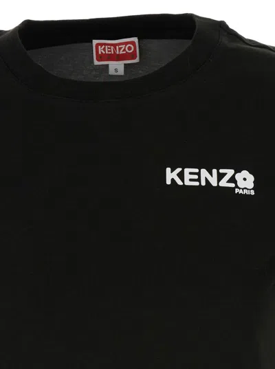 Shop Kenzo Black Crewneck T-shirt With Printed Logo  In Cotton Woman