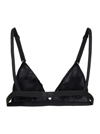 Shop Dolce & Gabbana Black Bra With Emboidery In Techno Fabric Woman