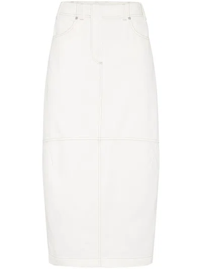 Shop Brunello Cucinelli High-waisted Denim Midi Skirt In Nude & Neutrals