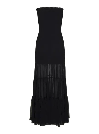 Shop Rotate Birger Christensen Black 'arabella' Tiered Maxi Dress In Chiffon Woman