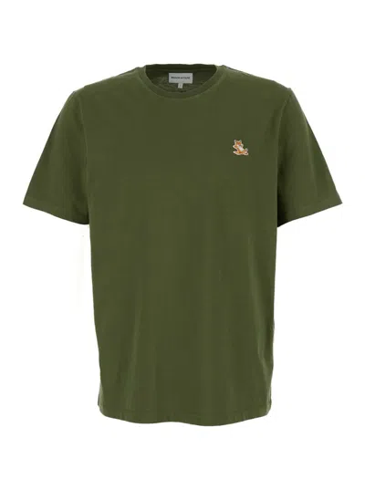 Shop Maison Kitsuné Chillax Fox Patch Regular T-shirt In Green