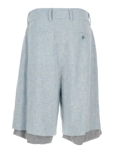 Shop Amiri Light Blue Layered Bermuda Shorts With Logo Patch In Wool And Cotton Man