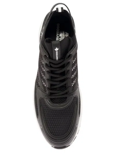 Shop Dsquared2 'dash' Black Low Top Sneakers With 1964 Logo In Techno Fabric Man
