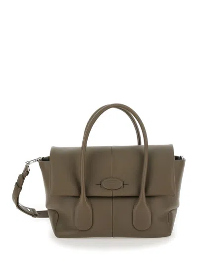 Shop Tod's 'di Bag Reverse' Green Shopper Bag In Leather Woman In Grey