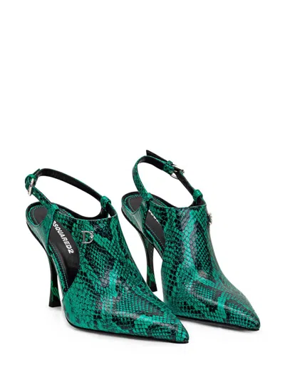 Dsquared2 Python Print Leather Slingback In Green