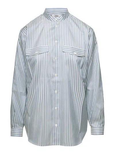 Shop Frame Light-blue Striped Oversize Shirt In Silk Woman