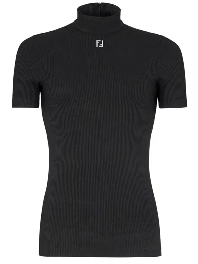 Shop Fendi Short-sleeved Mock Necklace Clothing In Black