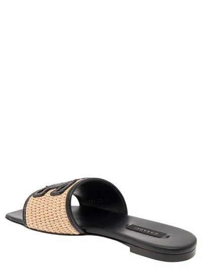 Shop Casadei 'portofino' Black Slip-on Sandals With C-chain Logo In Leather Woman In Beige