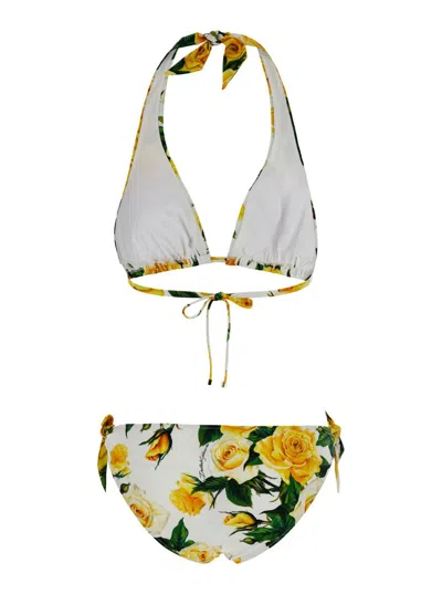 Shop Dolce & Gabbana Flowering Bikini In Yellow