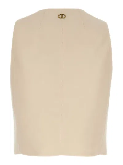Shop Twinset Beige Crop Vest With Concealed Closure In Linen Blend Woman In White