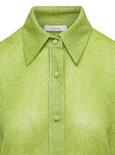 Shop Oseree Green Lumière Shirt With Glitter In Polyamide Woman