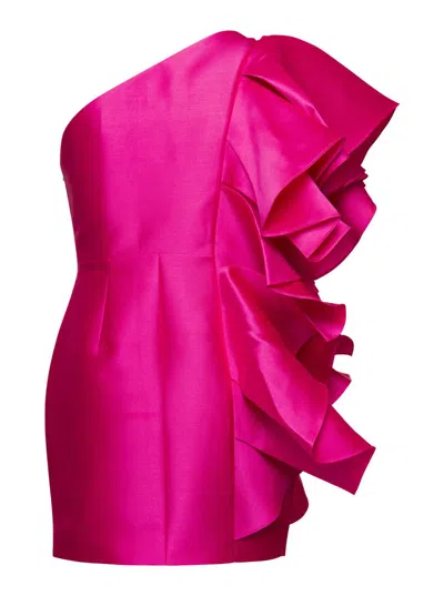 Shop Solace London Fuchsia Mini Dress With Ruffles At The Side In Techno Fabric Woman In Fuxia
